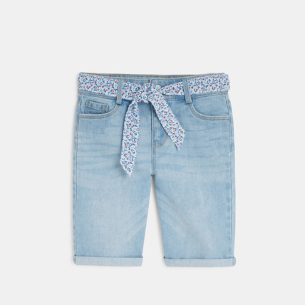 Avis Bermuda en jean et ceinture ruban bleu fille OKAIDI 1