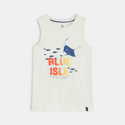 Avis Débardeur à motif et message "blue isle" blanc garçon OKAIDI 1