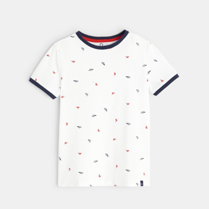 Avis T-shirt en piqué de coton "Avion en papier" blanc garçon OKAIDI 1