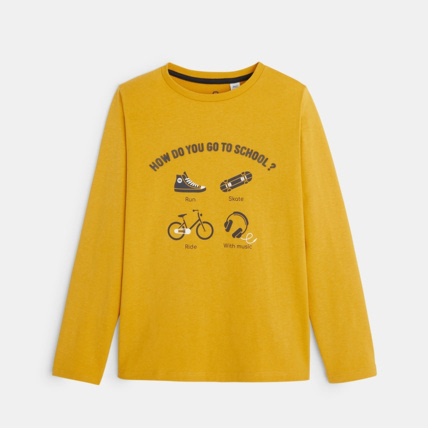 Avis T-shirt à message "how do you go to school" jaune garçon OKAIDI 1