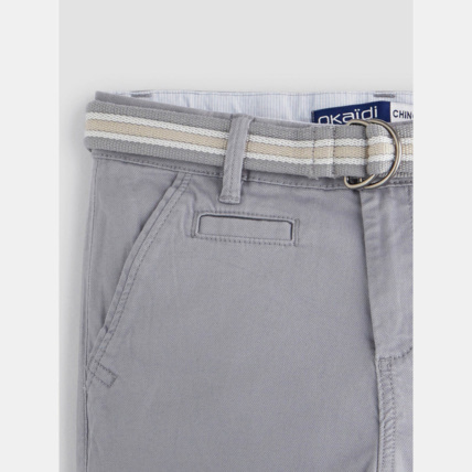 Avis Pantalon ceinturé en toile gris garçon OKAIDI 3