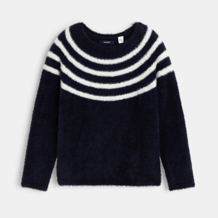 Avis Pull effet poilu rayé bleu fille OKAIDI 1