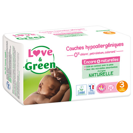 Couches Bébé Hypoallergéniques et Ecologiques Taille 4+ : 9-20 Kg LOVE &  GREEN