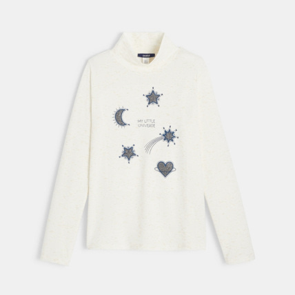 Avis T-shirt col montant jersey fluide étoiles blanc fille OKAIDI 2