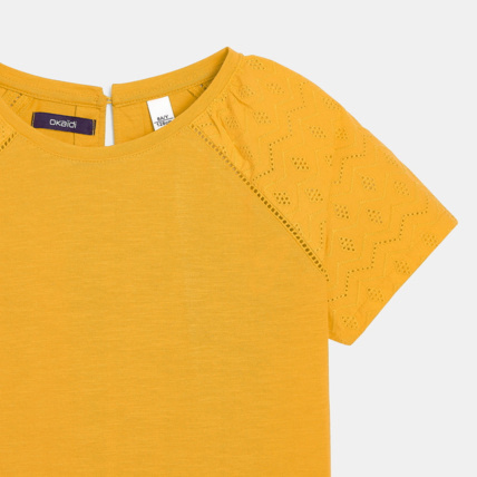 Avis T-shirt détail broderie anglaise jaune fille OKAIDI 2