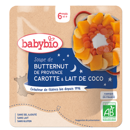 Avis Bonne Nuit Soupe de Butternut de Provence Carotte au lait de Coco Babybio 1