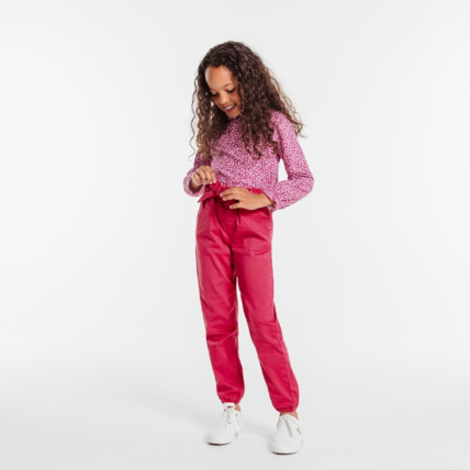 Avis Pantalon en toile unie ceinturé rose fille OKAIDI 1