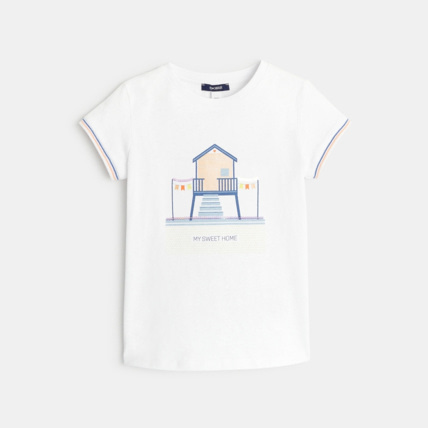 Avis T-shirt col rond "home my sweet home" bleu fille OKAIDI 2