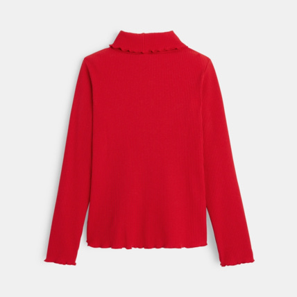 Avis T-shirt col roulé côtelé uni rouge fille OKAIDI 3