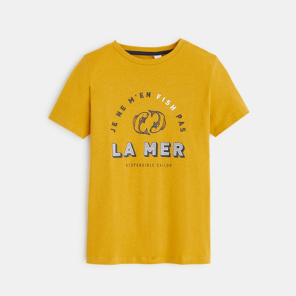 Avis T-shirt manches courtes à message jaune garçon OKAIDI 1