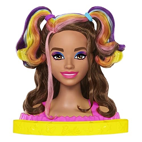 Barbie - Tête à coiffer Ultra Chevelure - cheveux bruns ondulés avec mèches arc-en-ciel
